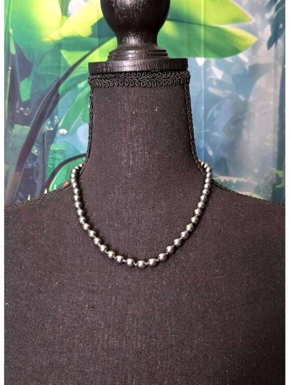 Vintage Hematite Bead Necklace with Filigree Clasp